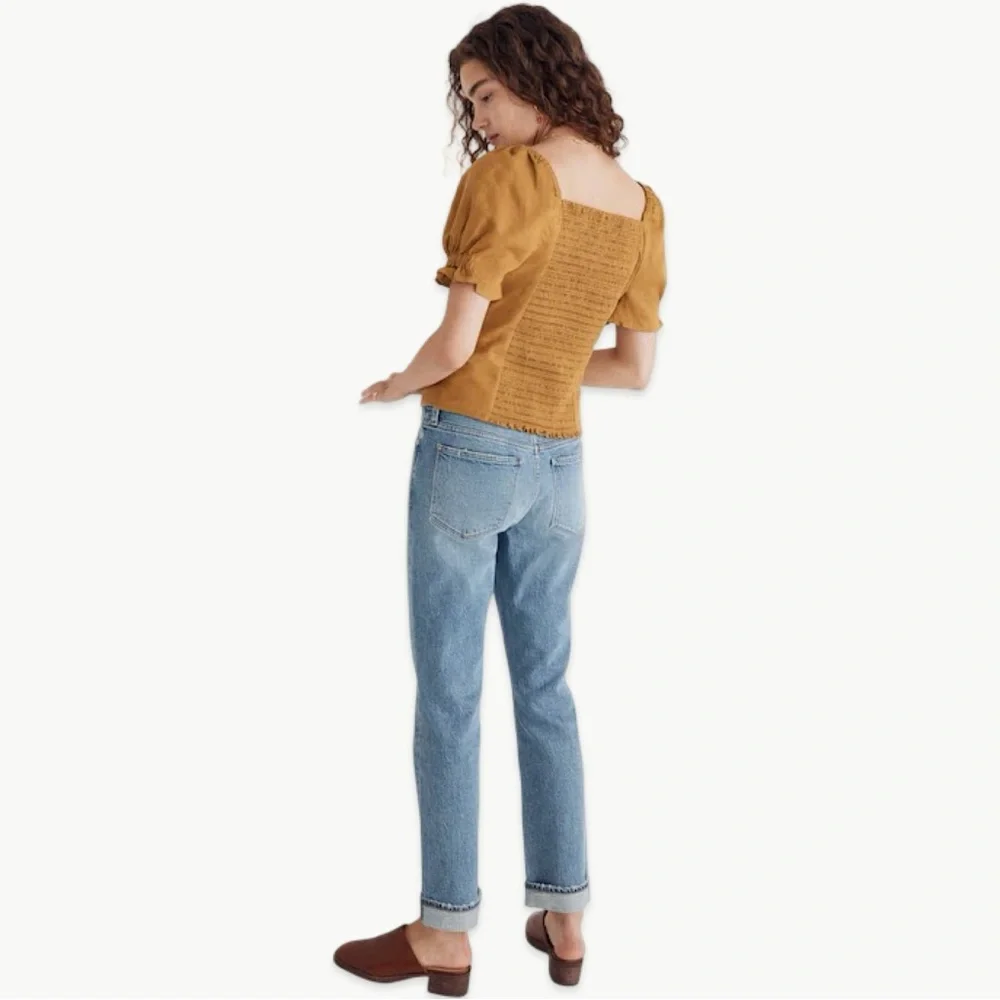Madewell Button Front Smocked Back Blouse Size 6 Bronzed Lichen Hemp NWT Casual